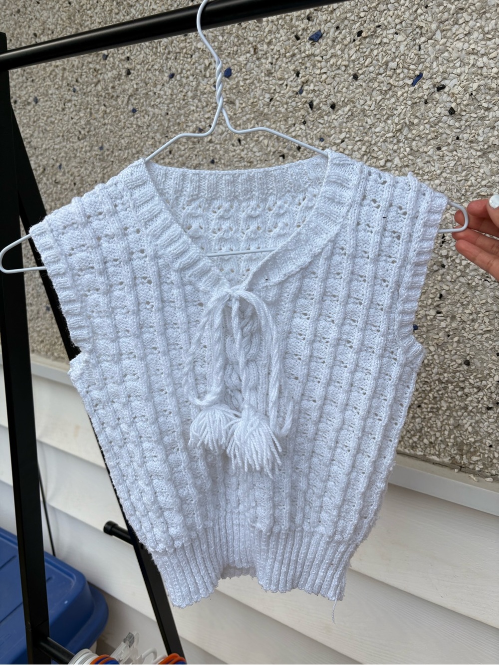 White Knit Tassel Cable Sweater Vest